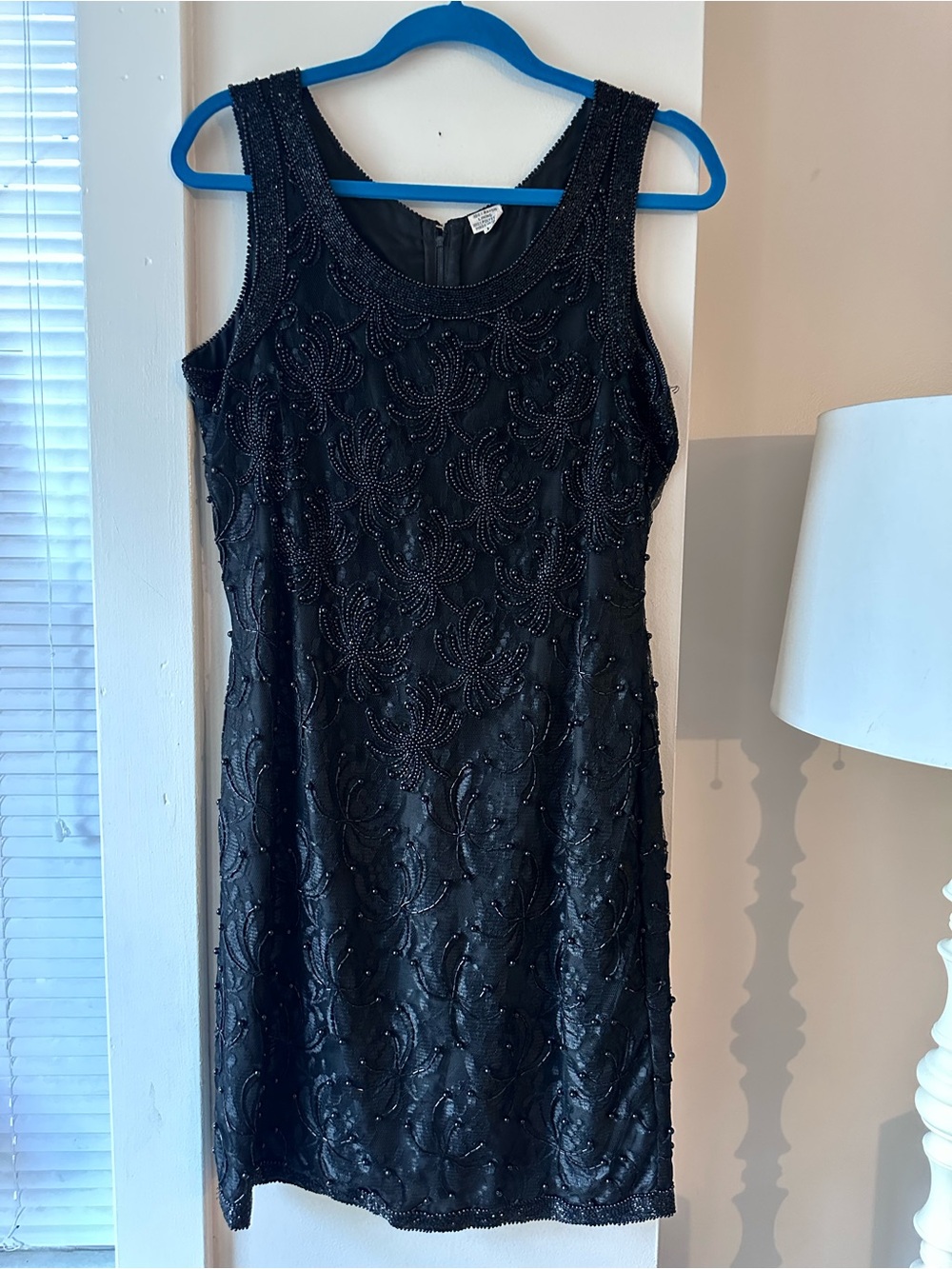 Vintage Heavy Beaded & Sequined Black Shift Dress Scoop Neck Sleeveless Sz L